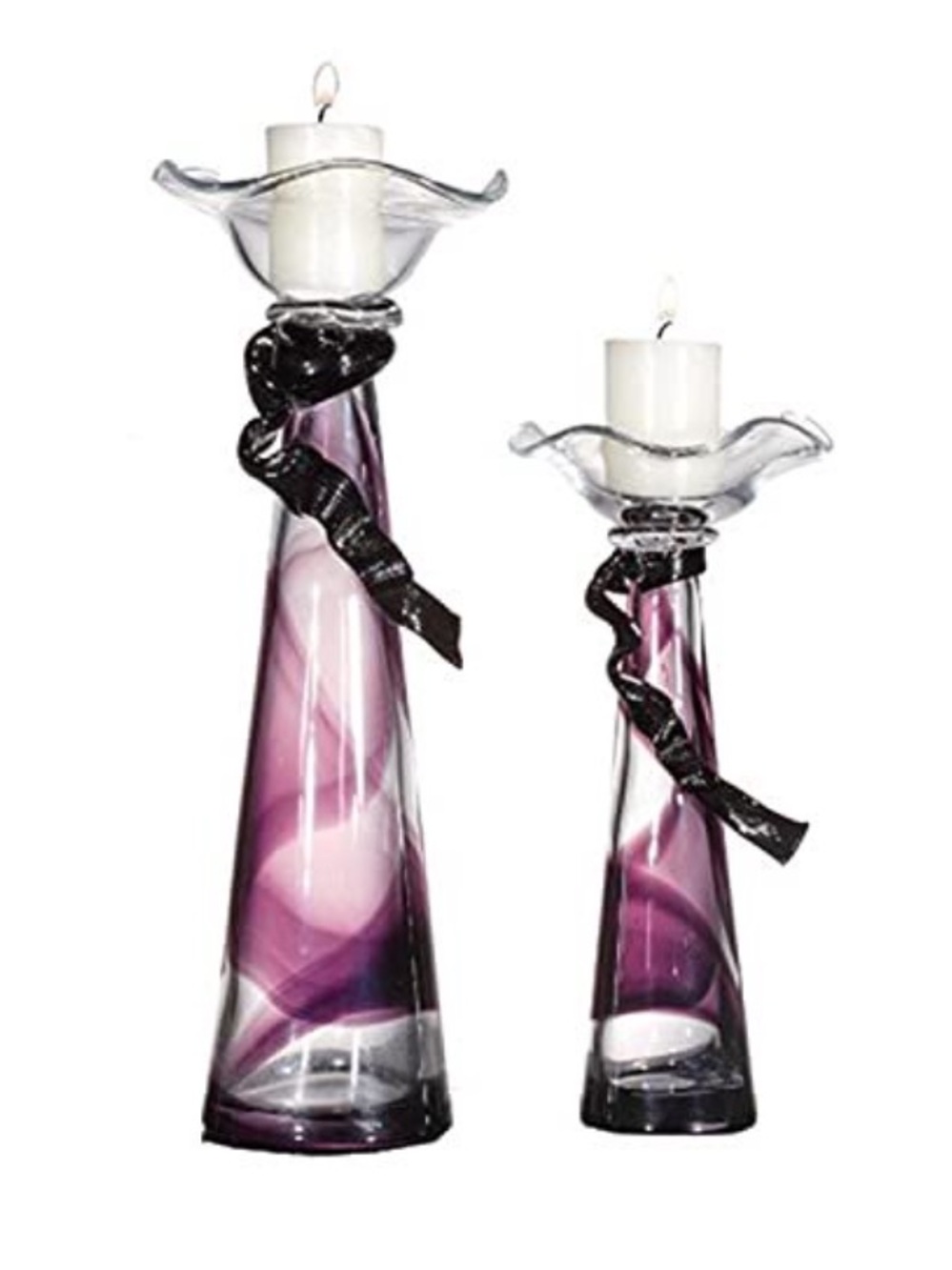 Hand-Blown Purple Glass Candle Holders - Set of 2 by OK LIGHTING NEW